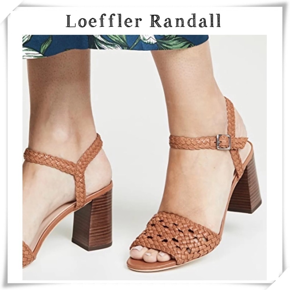 Loeffler Randall Liana Woven Leather Ankle Strap Heeled Sandals Tan Brown Sz 9.5